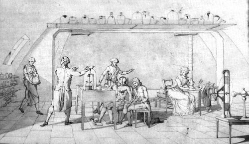 As experiências de Lavoisier. Ilustração:Mme.Lavoisier