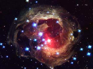 Ecos de luz da supergigante vermelha V383 Mon. NASA.