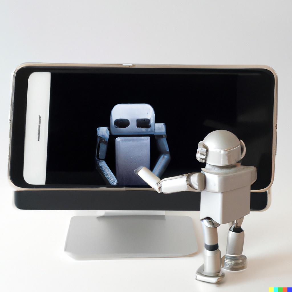 DALL·E 2023-03-18 10.49.30 - A robot using a smartphone inside a computer - Copia